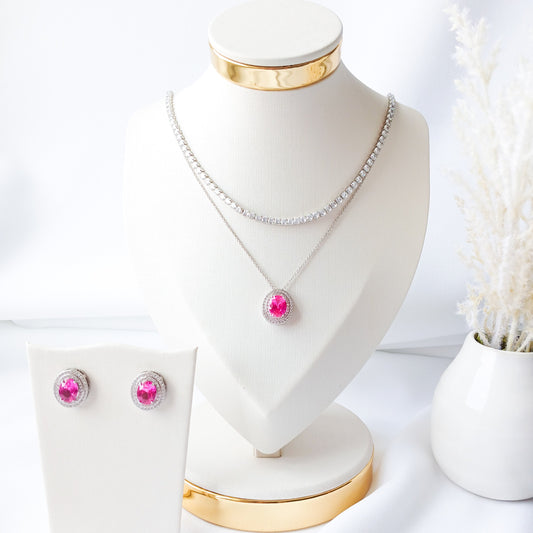 Halo Gemstone / Set - Necklace & Earrings